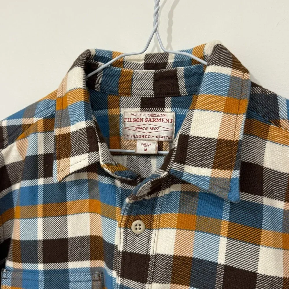 Filson Mens Vintage Flannel Work Shirt Brown Cream Ochre Blue Plaid Size M NWOT - Picture 4 of 10